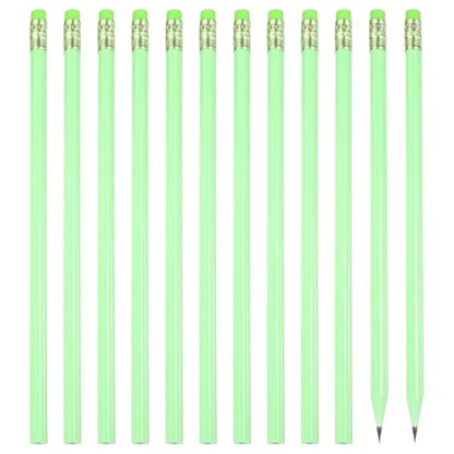 PATIKIL Round Pencils, 12 Pcs Triangle HB Graphite Pencil Wooden Pencils with Eraser for Classroom Office Writing Drawing Supplies, Green - color: Oilve Green