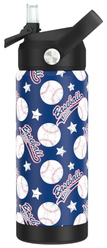Boys Baseball Water Bottle for School，Kids 18 oz Insulated Stainless Steel Cup with Straw, Double-Wall Vacuum Leakproof - color: C14.Baseball