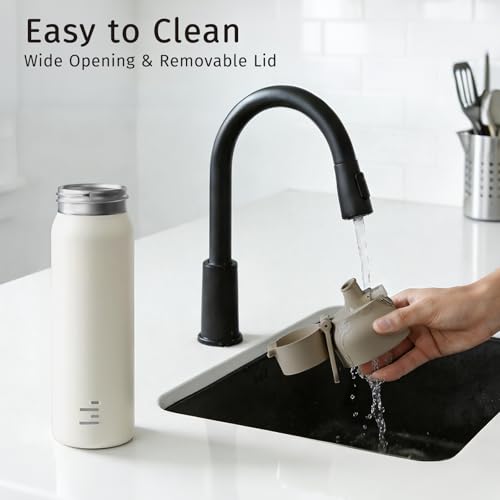 24oz Insulated Water Bottle, 316L Stainless Steel Double Wall Vacuum Bottle, Keeps Drinks Cold or Warm, Leakproof One-Handed Flip Lid for Gym, Office, Travel & Daily Use (1 Pack) - color: Khaki