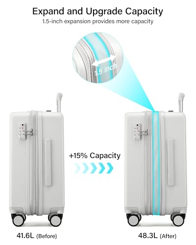 Hanke 20 Inch Expandable Carry On Luggage, 22x14x9 Airline Approved, TSA Lock Hard Shell Lightweight Suitcase for Men Women (Smoke White) - color: Smoke White, size: 20 Inch EXT