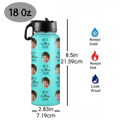 D-Story Personalized Water Bottle with Straw Lid - Custom Face Photos & Text to Prevent Loss, 18 oz Leak-Proof Stainless Steel Insulated Flask, Picture Gifts for Birthday Anniversary Back to School - color: Face Picture