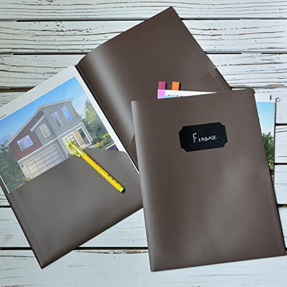 Youngever 6 Pack Heavy Duty Plastic Two Pocket Folders, Heavy Duty Plastic 2 Pocket Folder (Brown) - color: Brown