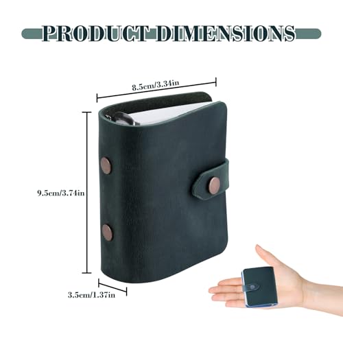Yitexin Small Leather Refillable Journal with Snap Button, 3.46" x 3.54" Handmade Leather Travelers Notebook, Vintage 3-Ring Binder Planner 60 Sheets Paper for Business Office Writing (Dark Green)