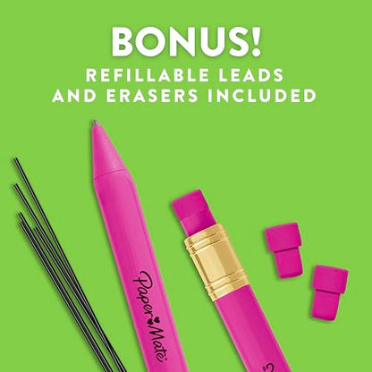 Paper Mate Handwriting Triangular Mechanical Pencils with Lead & Eraser Refills, 1.3mm, Fun Barrel Colors, 5 Count - School Supplies, Kids Writing - size: 5 count
