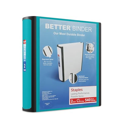 Staples Better Binder, 2" Heavy‑Duty D‑Ring 3‑Ring Binder, Teal, Reinforced Spine, 540‑Sheet Capacity, Durable Organizer for Office, School & Filing, 2‑Pack