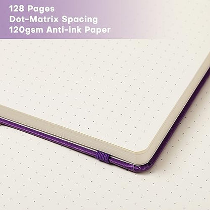 Dotted Journal/Notebook - Dot Grid Hard Cover Notebook, Premium Thick Paper with Fine Inner Pocket, Black Smooth Faux Leather, Pen Loop, 5.3'' x 8.26'' - Lavender - color: Lavender, size: Dotted