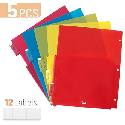 Mr. Pen- Expanding Binder Dividers with Pockets and Tabs, 5 Tabs | Colorful Dividers for 3 Ring Binder with Pockets