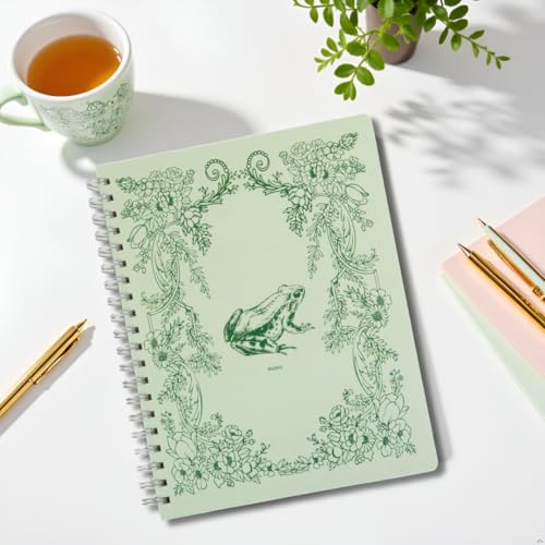 Pearhead Spiral Hardcover Notebook 8x10.5 – Frog Toile College-Ruled Writing Journal with 200 Lined Pages, Perforated Paper for School, Work & Notes - color: Green Frog Spiral Notebook