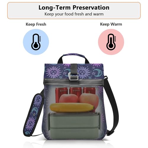 MNSRUU Insulated Lunch Bags Women Men, Moon Sun Stars Portable Reusable Thermal Meal Tote Cooler Bag Organizer, Adjustable Shoulder Strap, Handle - color: Galaxy 126