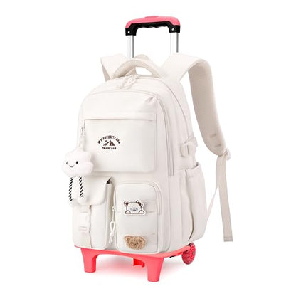 Girls Rolling Backpack with Wheels, Trolley Backpack for Boys, Kids Carry-on Luggage Wheeled School Bag Roller Bookbag, White 2 Wheels - color: 2 Wheels White