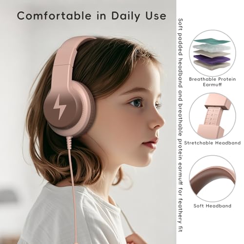 Candy Bila Kids Headphones, Wired Headphones for Kids Over Ear with Microphone, 85/94dB Volume Limiter Headphone for Girls Boys, Foldable Headphone for Learning & Entertainment, Gradient Brown - color: Gradient Brown