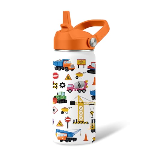 Kids Water Bottle Insulated - 16 oz Kids Stainless Steel Water Bottle with Straw, Leak Proof, BPA-Free, Vacuum Insulated, Construction Truck Water Bottles for Sports, Travel - color: Excavator, size: 16 Ounces