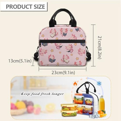 Axolotl Lunch Box Kids Boys 7-8 Kawaii One Piece Lunch Box for Girls 4-6 Insulated Meal Bag for Kids 6-8 Preschool Kindergarten Toddler Elementary School Adjustable Shoulder Strap Portable - color: Kawaii Axolotl