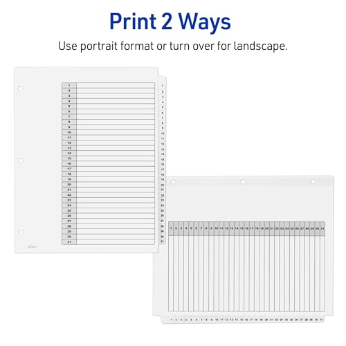Avery 1-31 Dividers for 3 Ring Binders, 31 Tabs per Set, Customizable Table of Contents, Classic White Tabs, Great for Organizing Reports, Projects, and More (6 Sets of 11827) - size: One Size, style: 6 Set