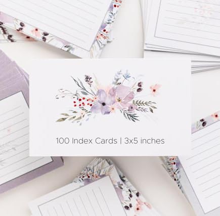 Floral Index Cards by Pure Print and Design | Floral Flash Cards Perfect For Study Sessions & Learning | 100 Cards of Premium Quality with 5 Different Designs | White, Purple and Gray | 3x5 inches - color: White, Purple and Gray
