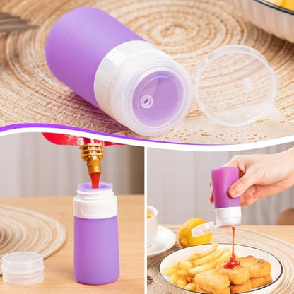 MICEBAY 8-Pack Salad Dressing Container To Go, 2-oz Silicone Small Condiment Squeeze Bottles and 1.6 oz Stainless Steel Sauce Containers Cups, Leakproof Condiment Containers with Lids for Lunch Box - color: Purple, size: 2-oz
