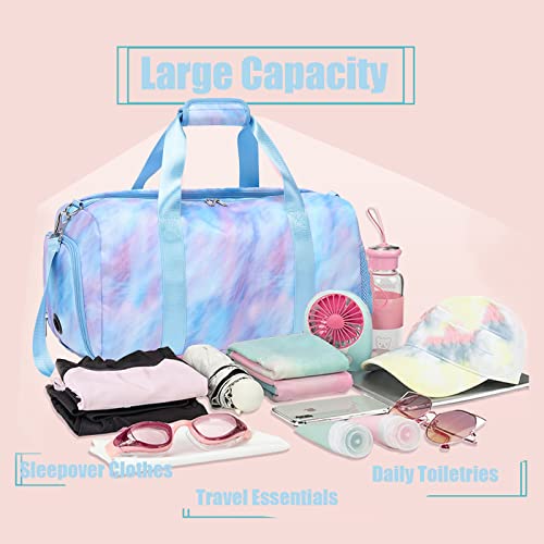 Jumpopack Dance Bag Girls Duffle Bags Teen Sports Gym Bags Weekender Sleepover Overnight Bag with Shoe Compartment and Wet Pocket - color: Purple Blue
