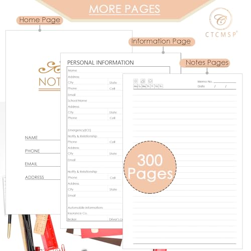 CTCMSP 5 Subject Spiral Notebook with Removable Dividers Tabs Hardcover Notebook Journal for Women Men,Perfect for Academic Supplies,College Ruled,300 Pages (Black)