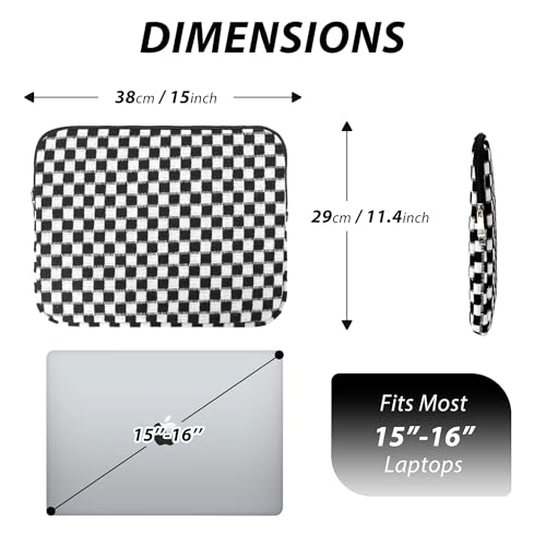 Puffy Laptop Sleeve 15-16 inch, Cute Knitted Protective Carrying Case for Women & Men, Compatible with MacBook Pro 16-Inch M4, 15.6 Inch Tablets Notebook (Checkered Black) - color: Checkered Black, size: 15-16 inch
