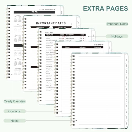 2026 Planner, Weekly and Monthly Calendar Planner Agenda, Jan 2026 - Dec 2026, Planning Academic Book, Office Desk Accessories and School Supplies - A5 (6.3'' x 8.5'') - color: C-Leaf