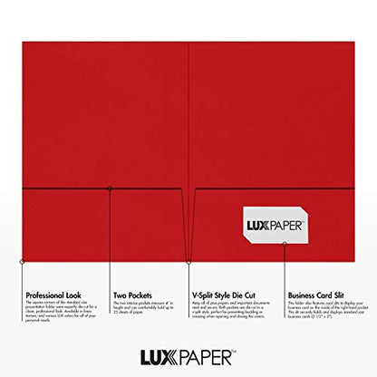 LUXPaper 9" x 12" Presentation Folders | Two Pocket | Ruby Red | 100lb. Cover | 10 Qty - color: Ruby Red