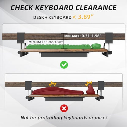 ETHU Keyboard Tray Under Desk, 19.7" X 12.2" Small Size C Clamp Keyboard Drawer Under Desk, Computer Keyboard Stand Slide Pull Out, Ergonomic Keyboard Tray for Home, Office (Wood) - color: Wood, size: 26.77" X 11.81"