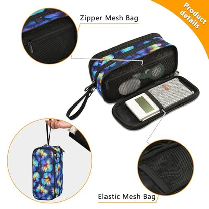ALAZA Vibrant Blue Hibiscus Flowers Large Pencil Case, Pen Pouch Pencil Bag with 3 Compartments Pen Holder Organizer Stationery Bag - color: Blue Hibiscus