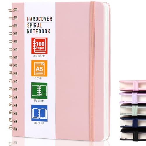 LABUK Hardcover Spiral Notebook for Women, A5 Lined Pink Journaling Notebooks for Work, 5.5 x 8in 160Pages Spiral Journal for Writing - color: 2-pink, style: A5