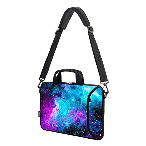 15.6" laptop sleeve chromebook case adjustable shoulder strap with handle accessory pocket (Blue galaxys) - color: Blue Galaxys
