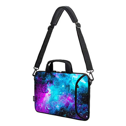 15.6" laptop sleeve chromebook case adjustable shoulder strap with handle accessory pocket (Blue galaxys) - color: Blue Galaxys