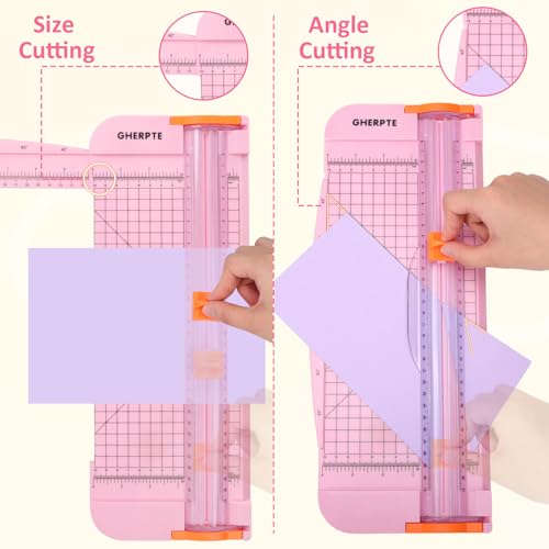 A4 Paper Cutter 12 Inch Titanium Paper Trimmer Scrapbooking Tool with 2pcs Replacement Blades with Automatic Safety Guard and Side Ruler for Craft Paper, Cardstock, Photo, Coupon, Label,Pink - color: 1-pink