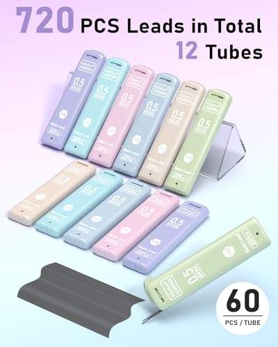 Four Candies 0.5mm Lead Refills in Case, Pack of 720 PCS Black HB #2 Break Resistant Mechanical Pencil Refills, 12 Tubes of 0.5 Lead, 60 Pieces per Tube - size: 1 Count (Pack of 12)