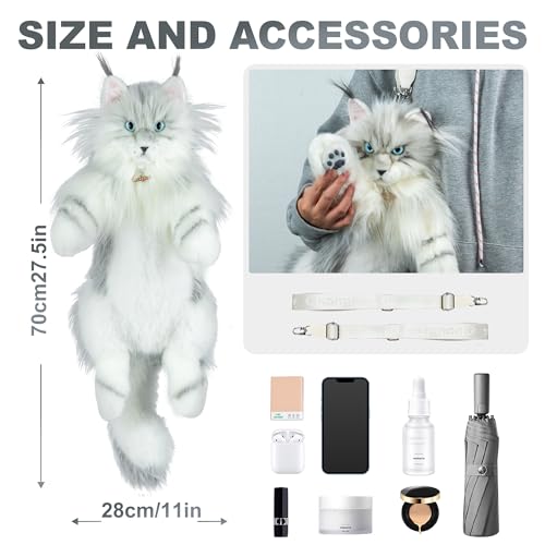 Chongker Cat Shaped Backpack - Handcrafted Stuffed Animals Plush Bag with Adjustable Shoulder, Crossbody, and Handbag Straps - style: Silvertiger Cat