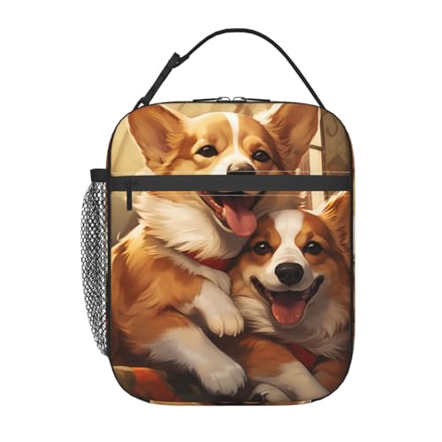 Cute Dog Lunch Box for Kids,Puppy Insulated Bag for Student,Pet Lovers Reusable Thermal Insulation Cooler Tote Bags for School Work Picnic Camping Outdoor Gifts (Smiling Corgi) - color: Smiling Corgi