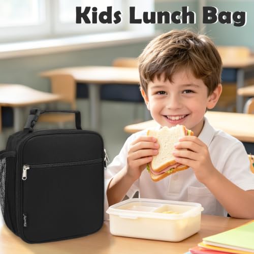 FlowFly Kids Lunch Box Insulated Letter Print Soft Bag Mini Cooler Back to School Thermal Meal Tote Kit for Girls, Boys, Black - color: Black