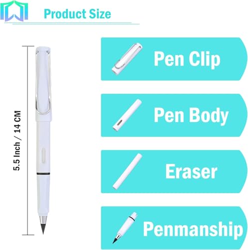 12 Sets Everlasting Pencil, Infinity Pen, NO-Sharpening Pencils for Writing Drawing Students Sustainable for Home Office School Supplies (12 Pens + 12 Erasers + 12 Replaceable Nibs) - color: 12Pcs Colorful