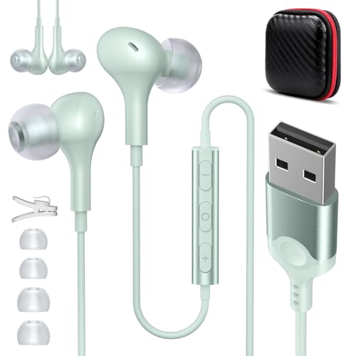 ASKUBSKU USB Headset with Microphone for PC 7.5 Ft Cable, USB A Headphones for Computer, Wired USBA Earbuds with Mute Stereo Noise Isolating Call Cord Earphones for Laptop for Surface/Switch, Green - color: Green