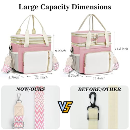 LOKASS Lunch Box & Lunch Bag for Women Men Double Deck, Large Insulated Adult Lunch Box Leakproof Lunchbox Cooler Bag for Work Picnic Beach,（Pink&White 16L） - color: Pink 1