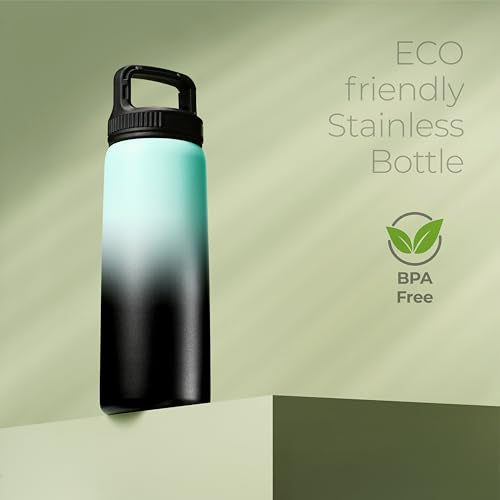 SipX™ 25 oz Insulated Water Bottle with 3 Lids – Leakproof Stainless Steel, Triple Insulated – Cold 24 Hours/Hot 12 Hours – Durable Bottle for School, Gym, Travel – Gradient Mint Black - color: Gradiant Mint Black, size: 25 Ounces