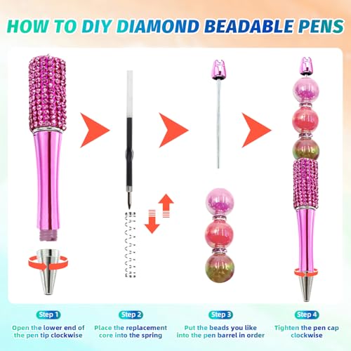 75 Pcs DIY Diamond Beadable Pen Kit - 25 Plastic Rhinestone Beaded Pens Bulk with Refills & Bags - Fancy Cute Glitter Pens for Crafting, Students & Teachers – School Supplies (Rose Red) - color: Rose Red, size: 25