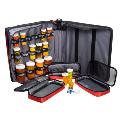 Med Manager Medicine Organizer and Binder, Removable Pouches, Detachable 5-Tab Expanding File Folder, Holds (15) Pill Bottles - (11) Standard Size and (4) Large Bottles, Red, 13 x 13 x 4.5 inches - color: Red
