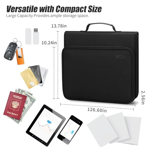 Uquelic Accordion File Organizer Binder with Multi-Pockets, 13 Pockets | Expanding Folders with Handle and Labels, Portable Home Travel Safe Storage for Letter A4 Files and More (Black)