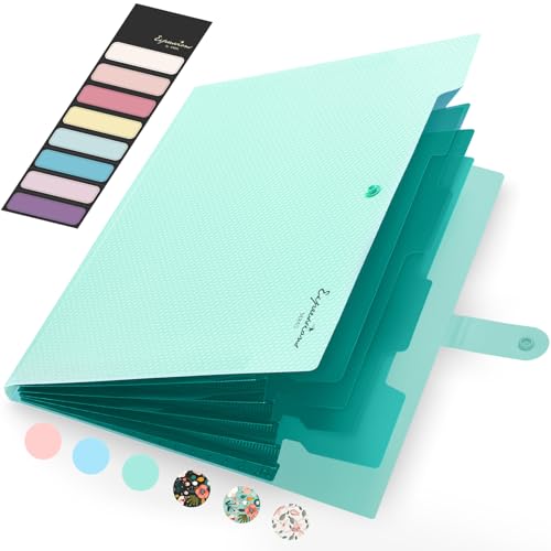 Sooez Green School Supplies File Folder, Letter Size Accordion File Organizer, Expanding File Folder for Document, Portable Paper Organizer for Office - color: Green