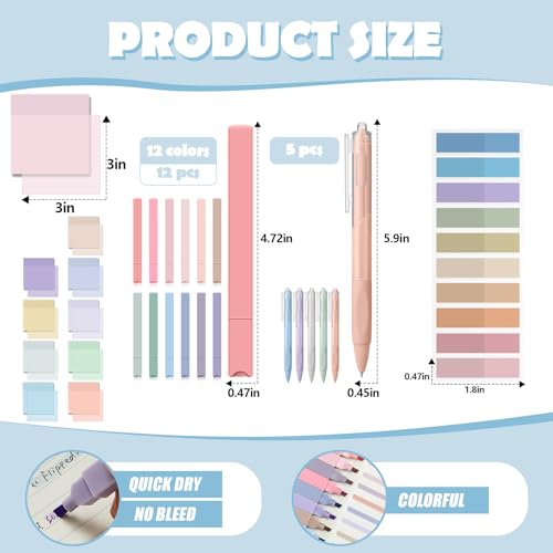 Jutom 39 Pcs Aesthetic Book Annotation Kit Highlighter with Case Bag Gel Pen Transparent Sticky Note Taking Bible Supplies(Light Blue,Cute Style) - color: Light Blue, style: Cute Style