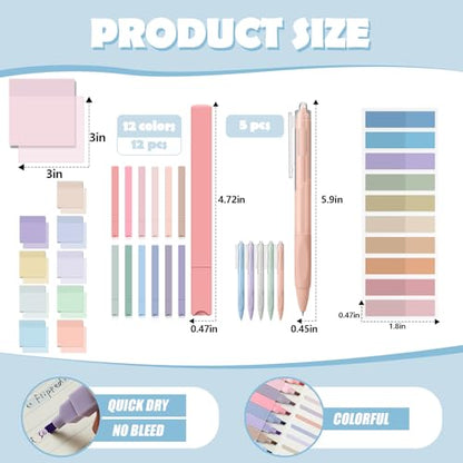 Jutom 39 Pcs Aesthetic Book Annotation Kit Highlighter with Case Bag Gel Pen Transparent Sticky Note Taking Bible Supplies(Light Blue,Cute Style) - color: Light Blue, style: Cute Style