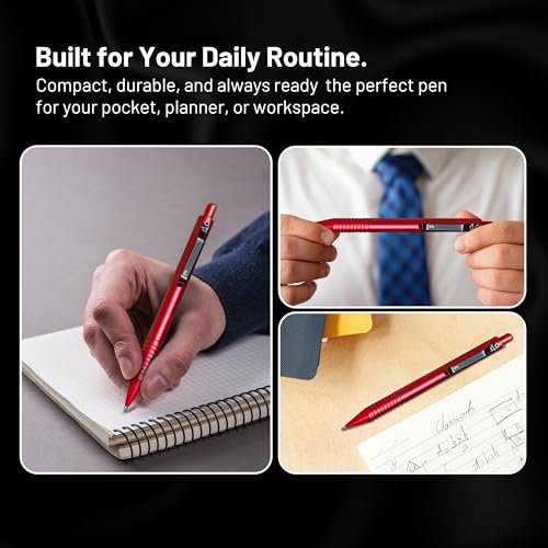 Everyman Crimson Grafton Full Click Refillable 0.7mm Gel Ink Pen | Sleek Anodized Aluminum EDC Pen with Deep Grooved Grip | Smooth Writing Pocket Pen for Office, Travel, Gifting & Daily Use - color: Crimson, style: Full Click