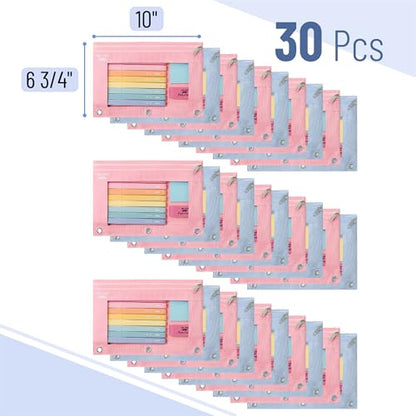 Mr. Pen- Pencil Pouch for 3 Ring Binder, 30 Pack, 10"x6.75", Smooth Zipper | Clear Window, Bulk Large Capacity Pencil Case with 3 Reinforced Grommets for School, Office, Supplies Storage | Clear Window, Bulk Large Capacity Pencil Case with 3 Reinforced Gr