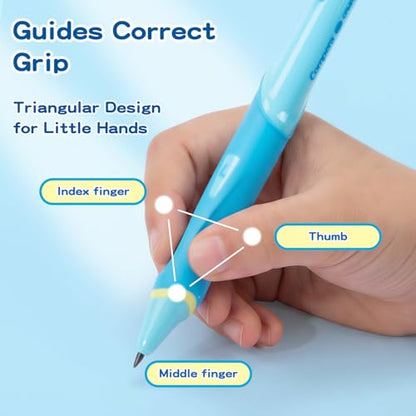 Ergonomic Pencil Set, 2.0mm HB Mechanical Pencils for Kids, School Supplies Include Sharpener, Eraser & 6 Extra Leads – Handwriting Aid for Preschool, Kindergarten, Homes, Blue, L - color: Blue