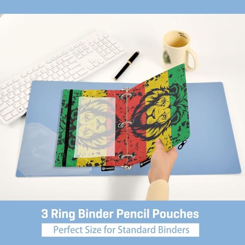 2 Pack 3 Ring Binder Pencil Pouch Jamaica Lion Flag Pencil Case Pencil Bags with Zipper, Clear PVC Binder Pockets for Office Daily Supplies - color: Color 11