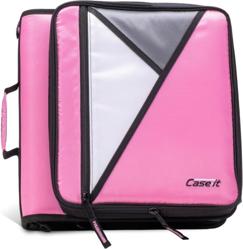Case-it Universal Zipper Binder, 2-Inch O-Rings, 13-Inch Laptop/Tablet Padded Pocket, 400 Sheet Capacity, Multiple Storage Pockets & Shoulder Strap, Office Organizer, LT-007 Light Pink (Pack of 6) - color: Light Pink, size: 6 Pack